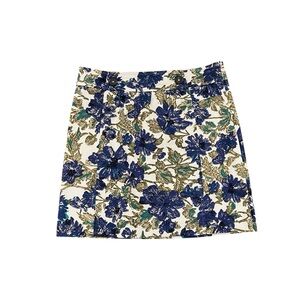 Brooks Brothers Red Fleece Straight Fit Floral Mini Skirt 10 Button Detail Blue